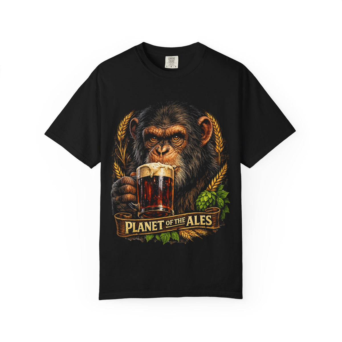 Planet of the Ales Beer T-Shirt — Vintage Chimpanzee Pub Tee for Beer Lovers